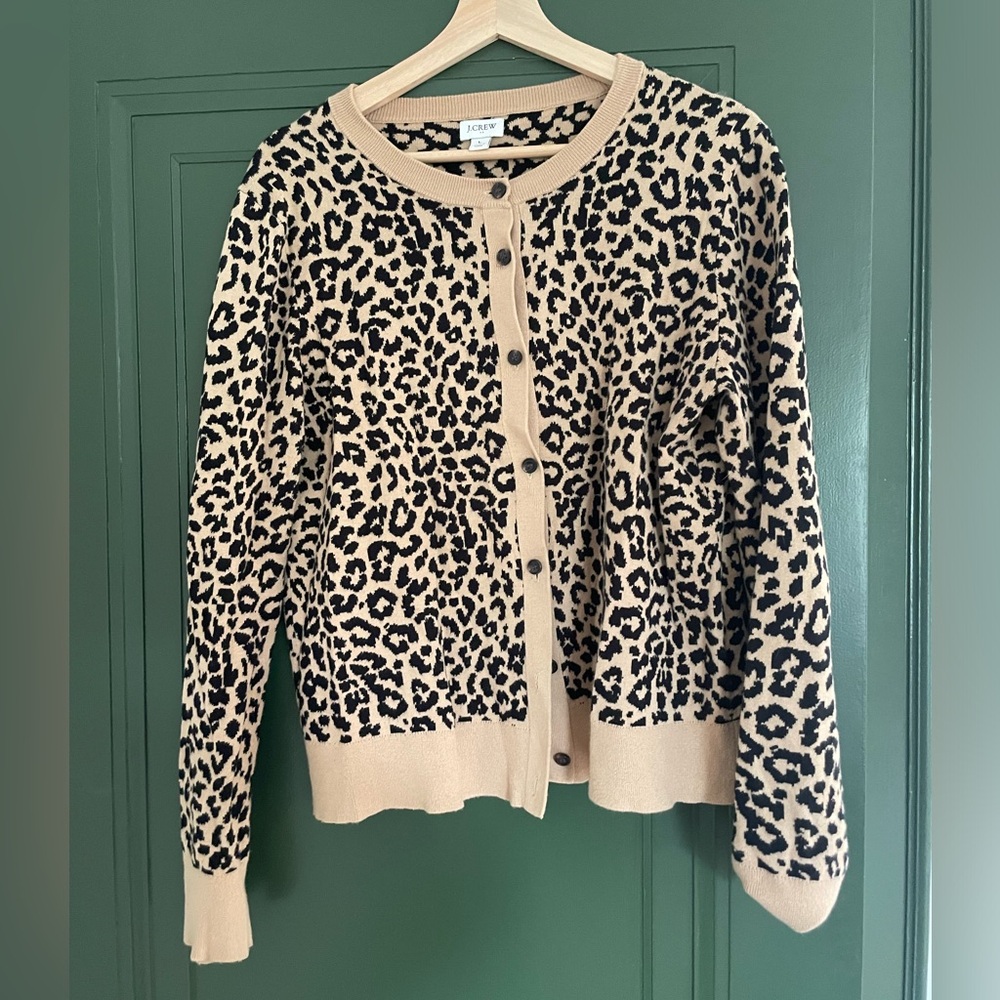 J. Crew cotton cardigan, cheetah pattern
